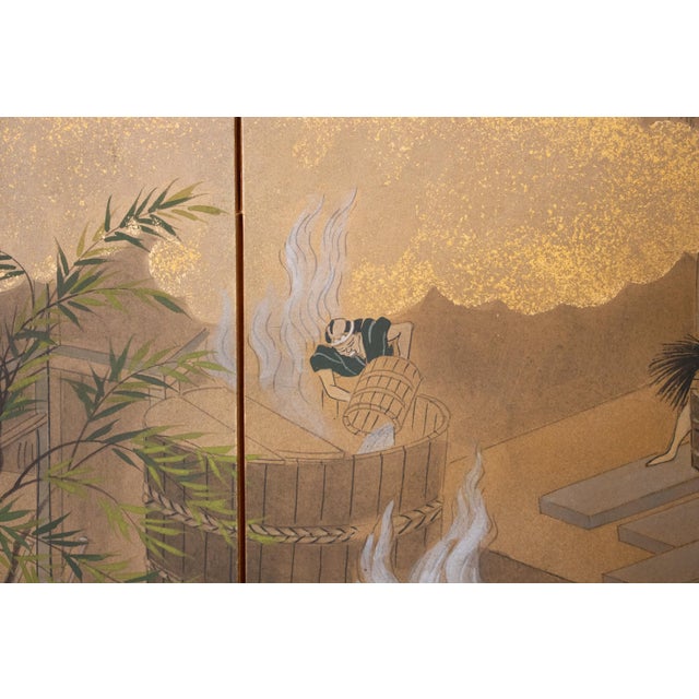 "Sake Brewery", Late Showa Era 1970-1980s Japanese Yamato-E Byobu Screen For Sale - Image 10 of 18