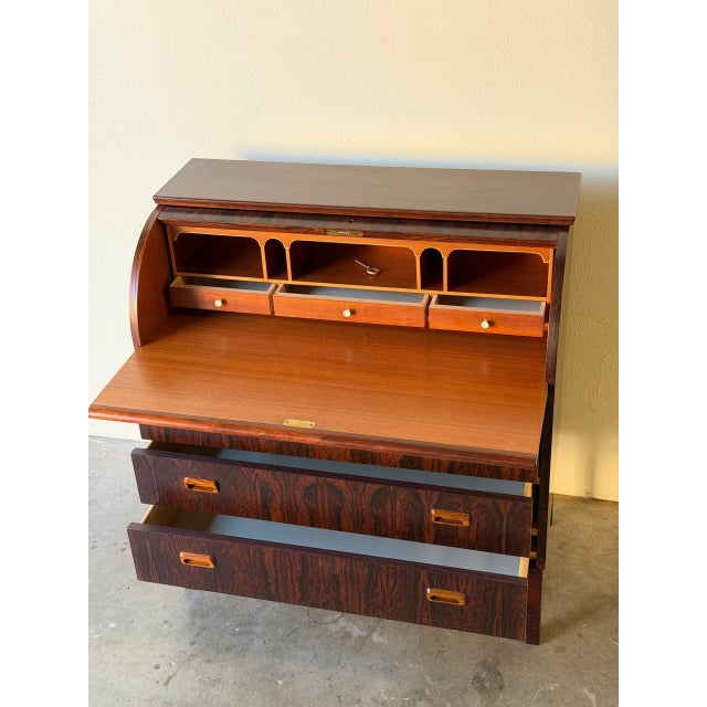 Wood Scandinavian Rosewood Rolltop Desk by Egon Ostergaard - Vintage Swedish Secretary, 1960s For Sale - Image 7 of 10