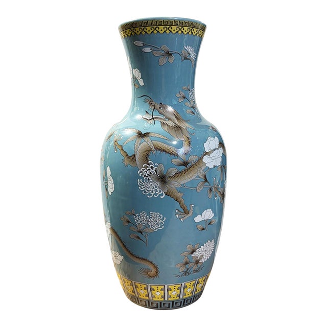 Chinoiserie Famille Rose Style Porcelain Dragon Vase 17" H For Sale