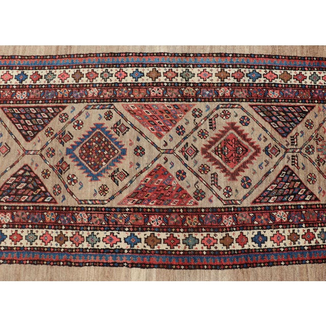 Tan Tribal Persian Hand Knotted Antique Serab Long Runner in Tribal Design 3'7 X 14 For Sale - Image 8 of 11