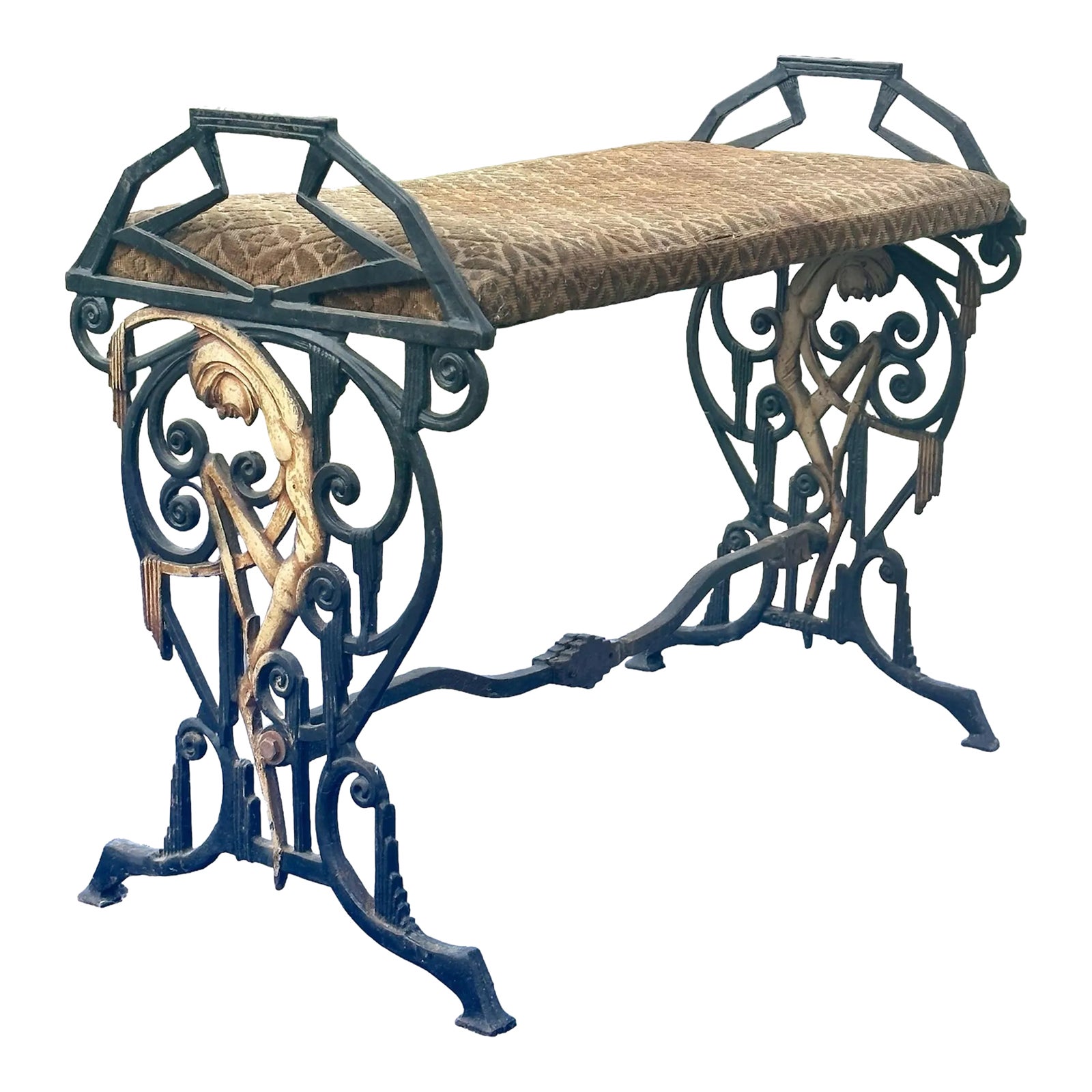 Early 20th Century Antique Art Deco Cast Iron Vanity / Window Bench ...