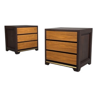 Modern, Nightstands or Bedside Tables, Stained Wood, Brass, Usa, 21st C. For Sale