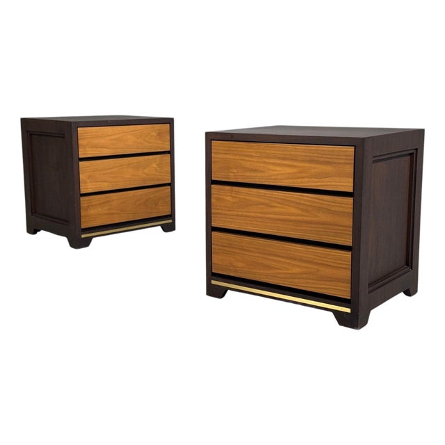Modern, Nightstands or Bedside Tables, Stained Wood, Brass, Usa, 21st C. For Sale