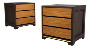 Modern, Nightstands or Bedside Tables, Stained Wood, Brass, Usa, 21st C.
