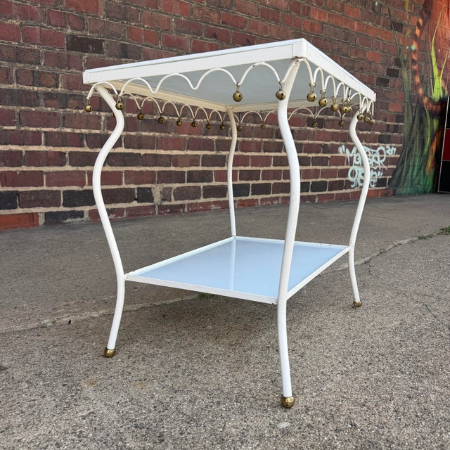 John Salterini Rare Salterini Patio Side Table Vitro Lite White Glass For Sale - Image 4 of 12