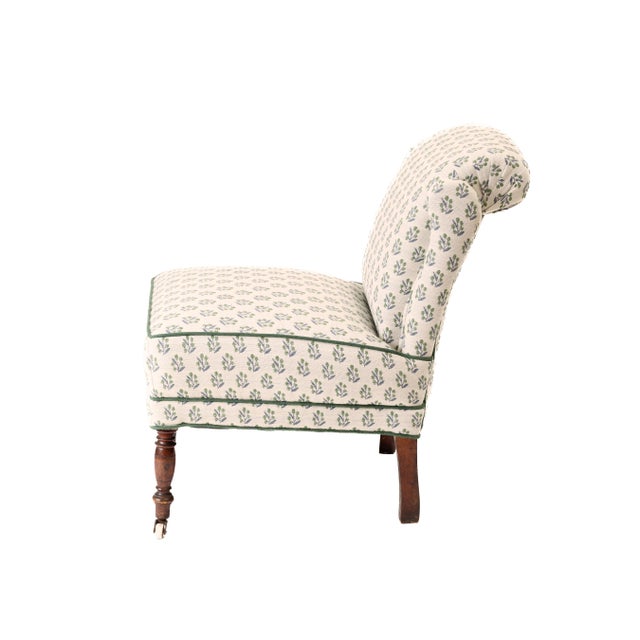 Late 20th Century Ferrick Mason Upholstered Petite Slipper Antique Chair With Contrast Welting For Sale - Image 5 of 10