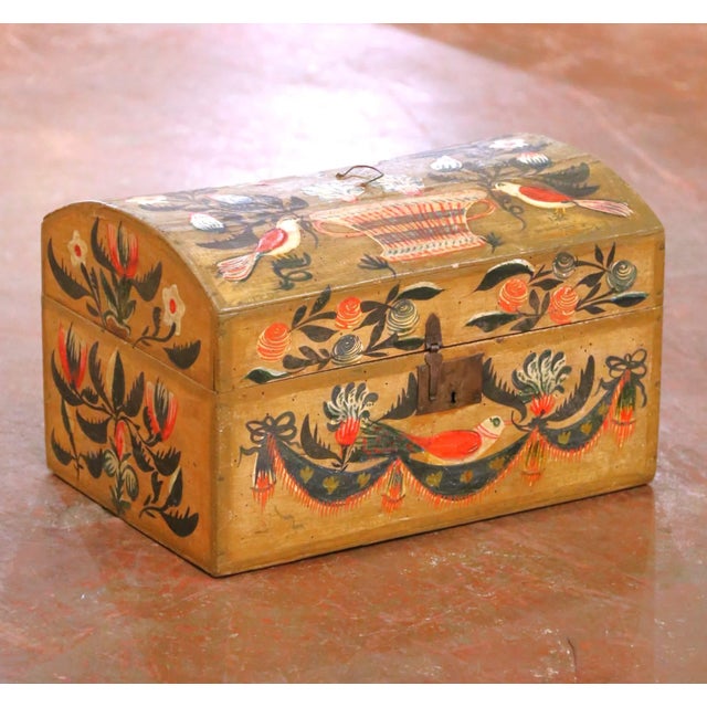 This beautifully executed antique wedding trunk was crafted in Normandy, France, circa 1780, and exemplifies the...