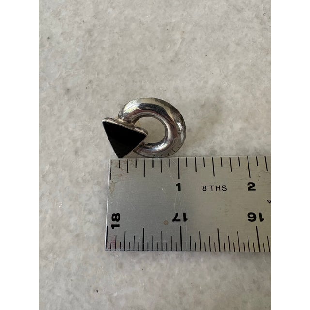 Sterling Silver and Onyx Pierced Earrings 1980s For Sale - Image 4 of 4