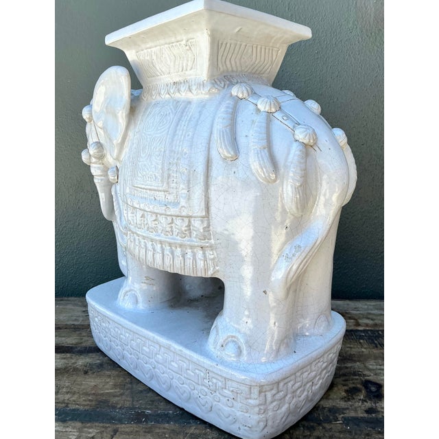Vintage Glazed Ceramic Elephant Low Stool For Sale - Image 10 of 12