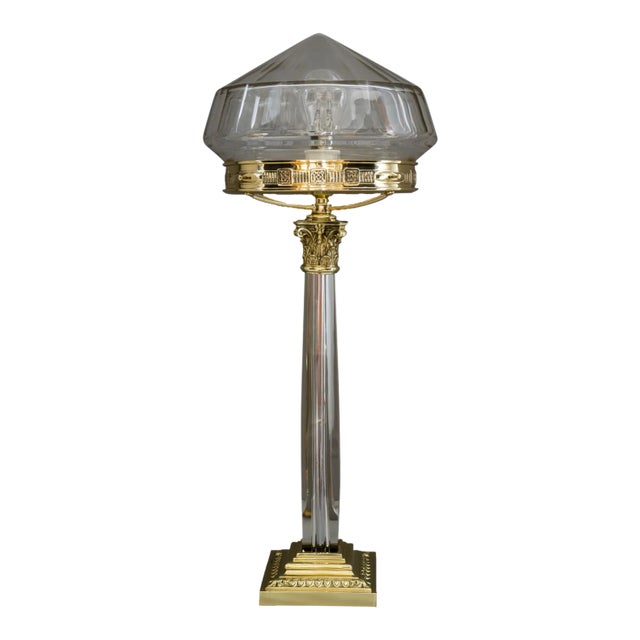 Large Jugendstil Austrian Cut Glass Table Lamp, 1900s For Sale
