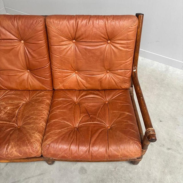 Vintage Bamboo and Leather Sofa, 1970s For Sale - Image 10 of 15