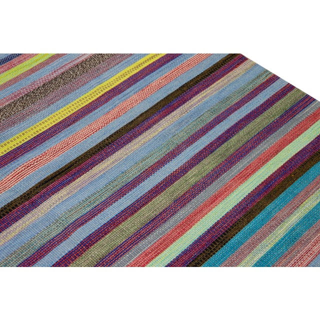 Textile Modern Striped Kilim Flatweave Multicolor Handmade Wool Rug For Sale - Image 7 of 11