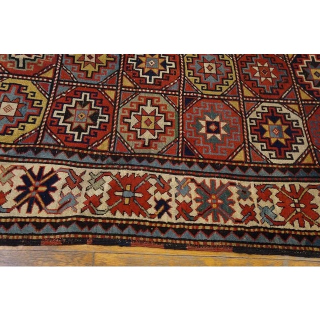 Splendid Ivory Background Color With Hexagonal Details in a Geometric Design Antique Caucasian Rug For Sale - Image 4 of 8