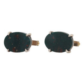 Modern Gilt Sterling Silver & Bloodstone Cabochon Cufflinks For Sale
