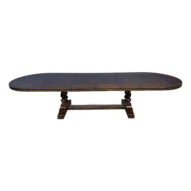 Large English Country Hand-Hewn Oak Tressel Table by Century For Sale