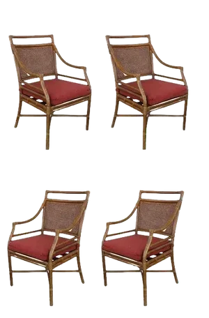 Mid 20th Century McGuire Style Mid-Century Cane Bamboo Dining Chairs - Set of 4