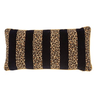 Contemporary Schumacher X Timothy Corrigan Guepard Stripe Velvet Lumbar Pillow in Black For Sale