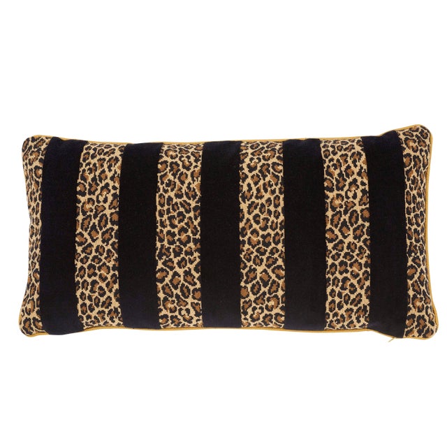 Contemporary Schumacher X Timothy Corrigan Guepard Stripe Velvet Lumbar Pillow in Black For Sale