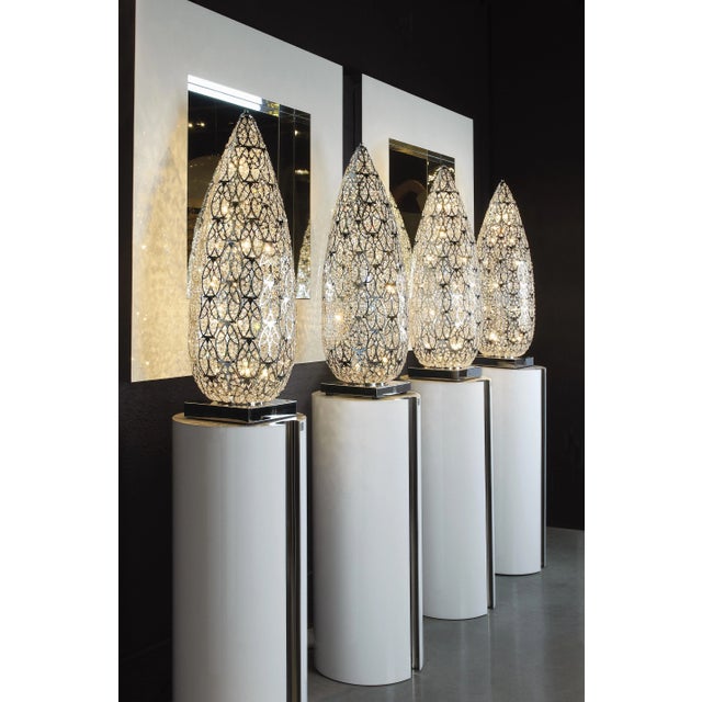 Small Steel & Crystal Flame Arabesque Table Lamp from VGnewtrend, in New conditions. Designed from 2000 European Plug (up...