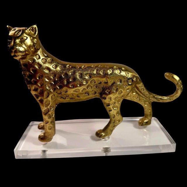 Brass Cheetah Statue on Lucite Stand For Sale In Sacramento - Image 6 of 6