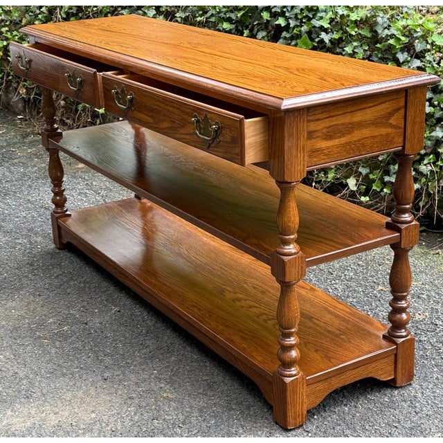 Traditional Vintage Pennsylvania House Turned Legs Oak Console Table For Sale - Image 3 of 10