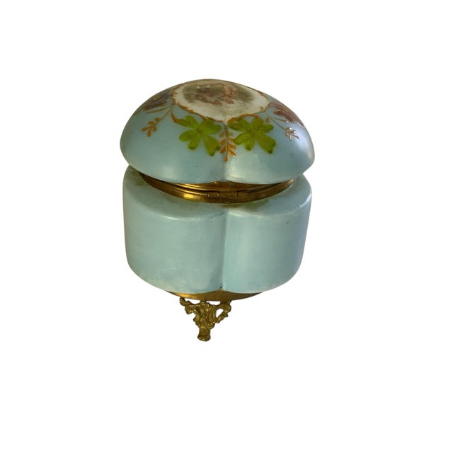 Antique French Enameled Opaline Gilt Ormalu Hand Painted Courting Scene Trinket Box C1900 For Sale In Palm Springs - Image 6 of 10