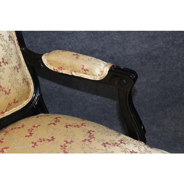 Wood Pair of Sophisticated Ebonized Black Lacquer French Louis XV Wide Armchairs For Sale - Image 7 of 11