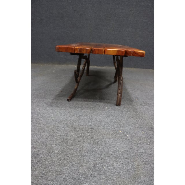 Brown Mid-Century Live Edge Wood Coffee Table With Sculptural Iron Branch Base For Sale - Image 8 of 11