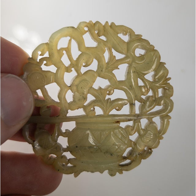 19th Century Chinese Carved Dark Celadon Green Jade Pendant Plaque For Sale - Image 11 of 12