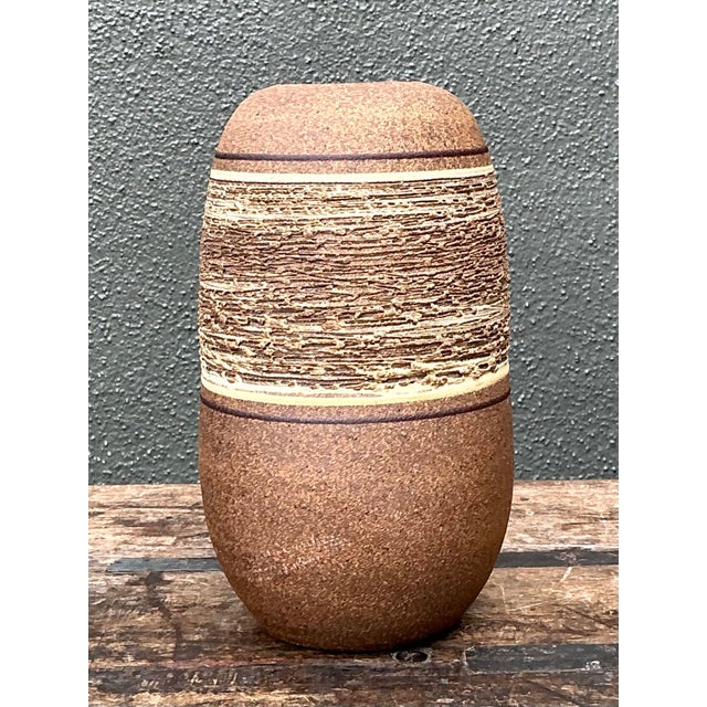 Vintage Textured Studio Pottery Vase For Sale - Image 12 of 12
