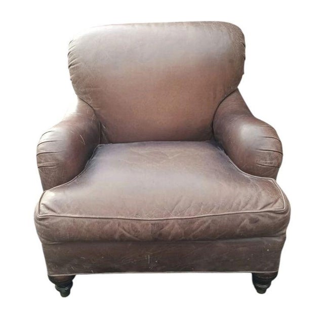 A Rare Vintage Genuine Leather Club Chair by William Alan and Ottoman For Sale - Image 9 of 9