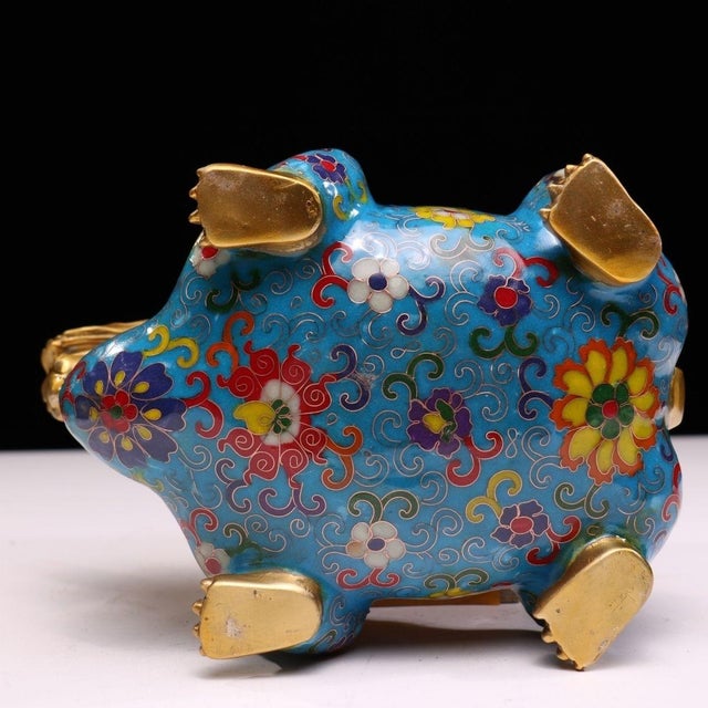 Bronze Late 20th Century Gilt Bronze Cloisonné Enamel Dragon-Turtle Figure With Coin Motif For Sale - Image 8 of 9