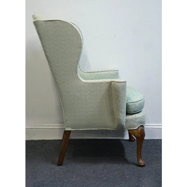 Wood Baker Furniture Traditional Style Sea Foam Green Upholstered Accent Wingback Arm Chair For Sale - Image 7 of 10