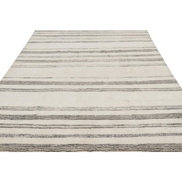 2010s Rug & Kilim’s Modern Rug in White With Black Textural Stripes and Accents For Sale - Image 5 of 7