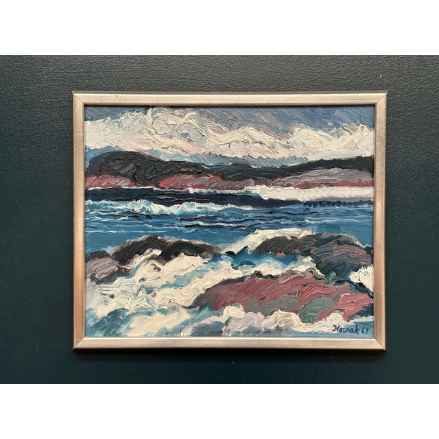 Allan Horsak, Coastal Landscape, 1969, Oil Painting on Canvas, Framed For Sale - Image 13 of 14