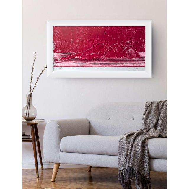 2020s “Nude on the Sofa” Original Hand-Pulled Linocut Nude Figure Limited Edition of 3 Art by Anna Novick. Hand Signed and Numbered 1/3 For Sale - Image 5 of 9