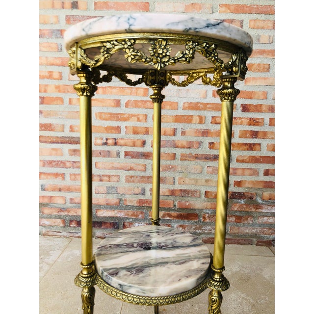 19th Spanish Bronze and Brass Gilted Side Table With White Marbles Top For Sale - Image 9 of 10