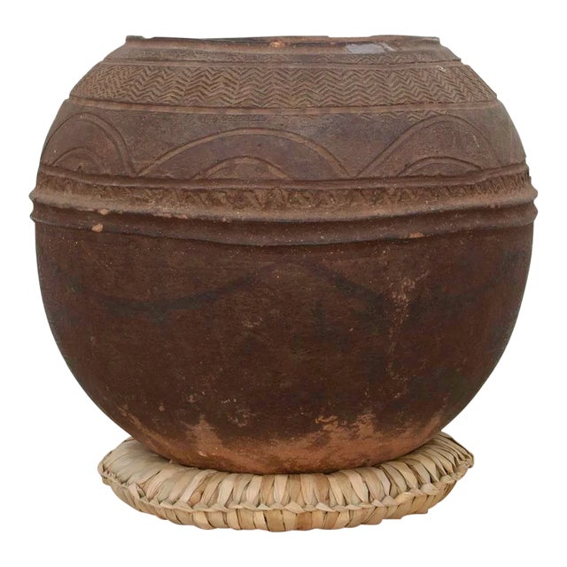 Antique Engraved Clay Water Pot For Sale