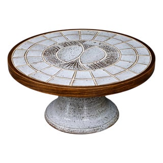 Ceramic Coffee Table with Sculptural Pedestal Base from Vallauris, 1960s For Sale