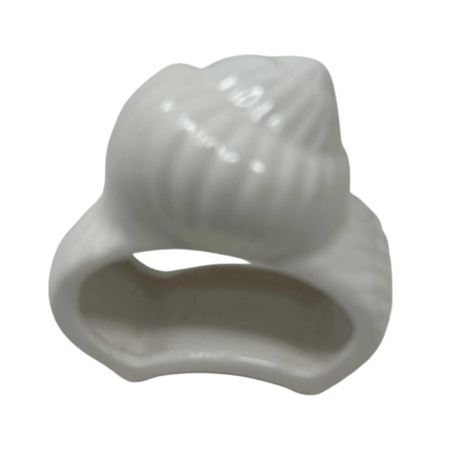 Ceramic Vintage White Ceramic Seashell Napkin Rings - Coastal Table Decor - Set of 12 For Sale - Image 7 of 10
