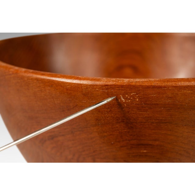 Set of Four ( 4 ) Mid-Century Organic Modern Wood-Turned Salad / Serving Bowls in Solid Burmese Teak, C. 1970's For Sale - Image 14 of 17