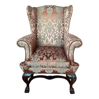 Baker George II Style Custom Finely Upholstered Wingback Chair For Sale