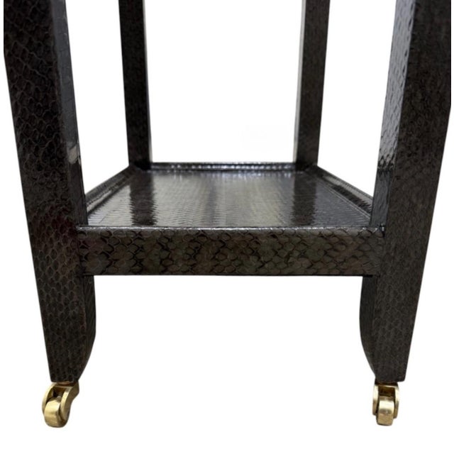 1980s Karl Springer Attributed Cobra Skin Wrapped Telephone Table For Sale In Chicago - Image 6 of 10