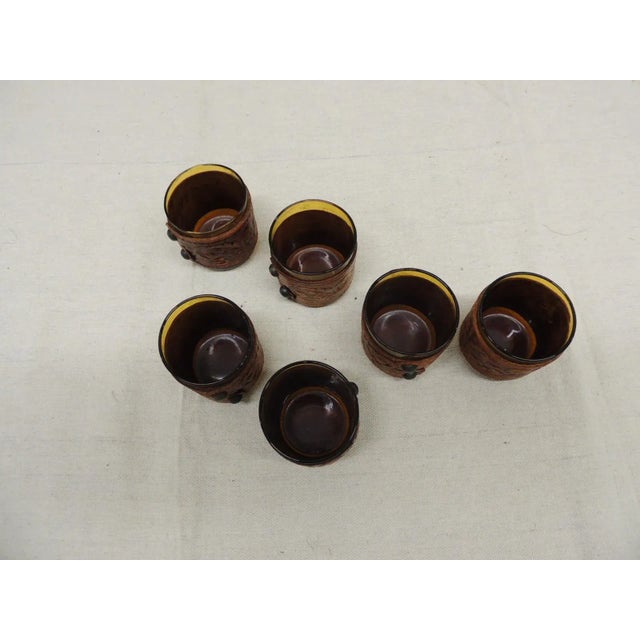Goldenrod Vintage Hand Blown Shot Glasses Wrapped in Embossed Leather - Set of 6 For Sale - Image 8 of 10