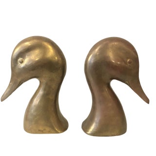 1960s Vintage Mid Century Brass Duck Head Bookends - a Pair For Sale