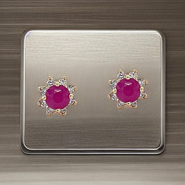 These Beautiful Natural Untreated Finely Faceted Quality Ruby and Diamond Halo Earrings are crafted to showcase elegance...