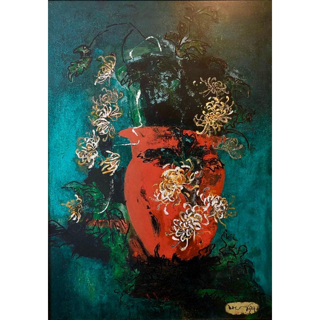 Bright Vibrant Pop Art Enamel Oil Painting Flowers NYC Abstract Expressionist, 1994 For Sale In Miami - Image 6 of 12