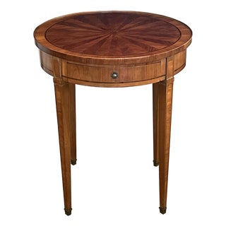 French Louis XVI Style Tulipwood Marquetry Veneered Circular Side Table For Sale