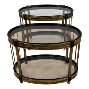 1970's Pair of Acid Etched Brass Side Tables Attributed to Bernhard Rohne for Mastercraft, a Pair