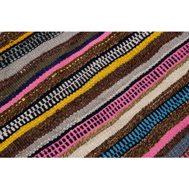 Vintage Kilim Handmade Flatweave Multicolor Striped Wool Runner For Sale - Image 9 of 10